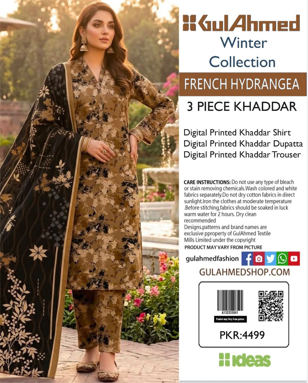 Stylish 3 Piece Khaddar Suit | Printed Shirt, Trouser & Khaddar Dupatta 🌸