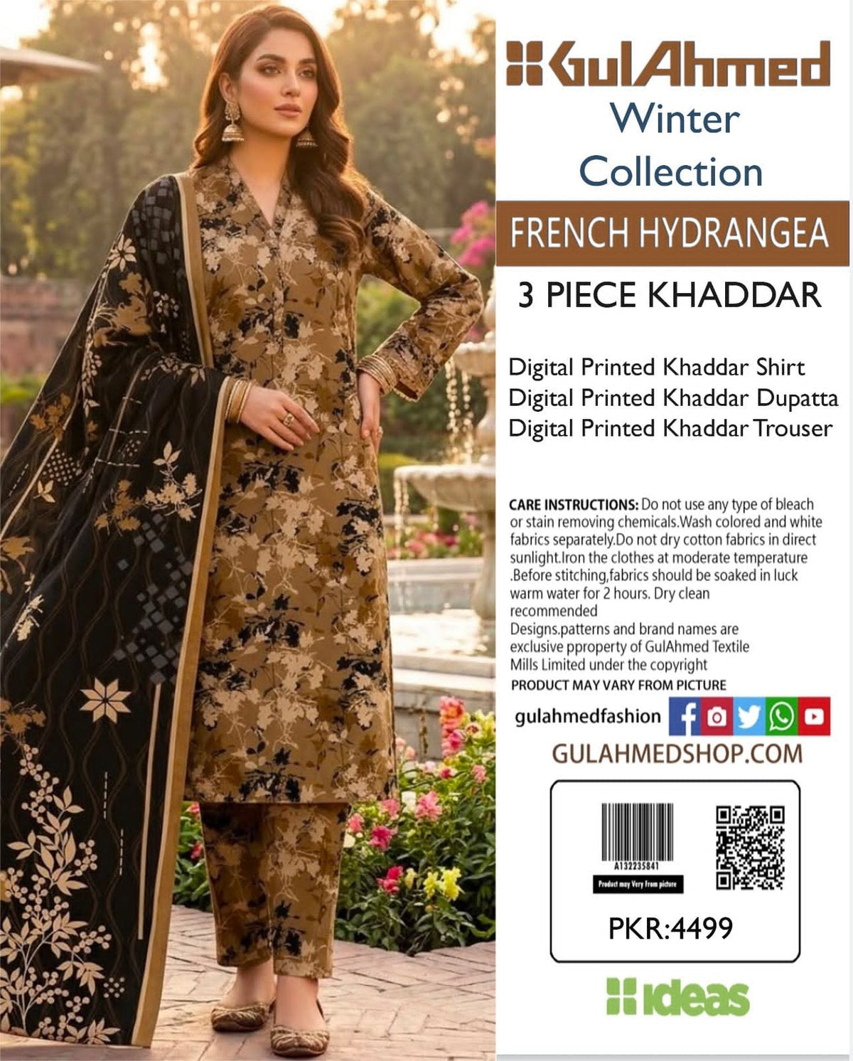 Stylish 3 Piece Khaddar Suit | Printed Shirt, Trouser & Khaddar Dupatta 🌸
