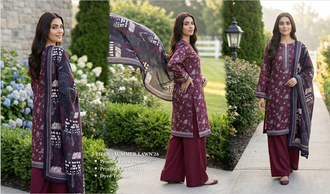 Export Quality Originall Branded Lawn 3-pc