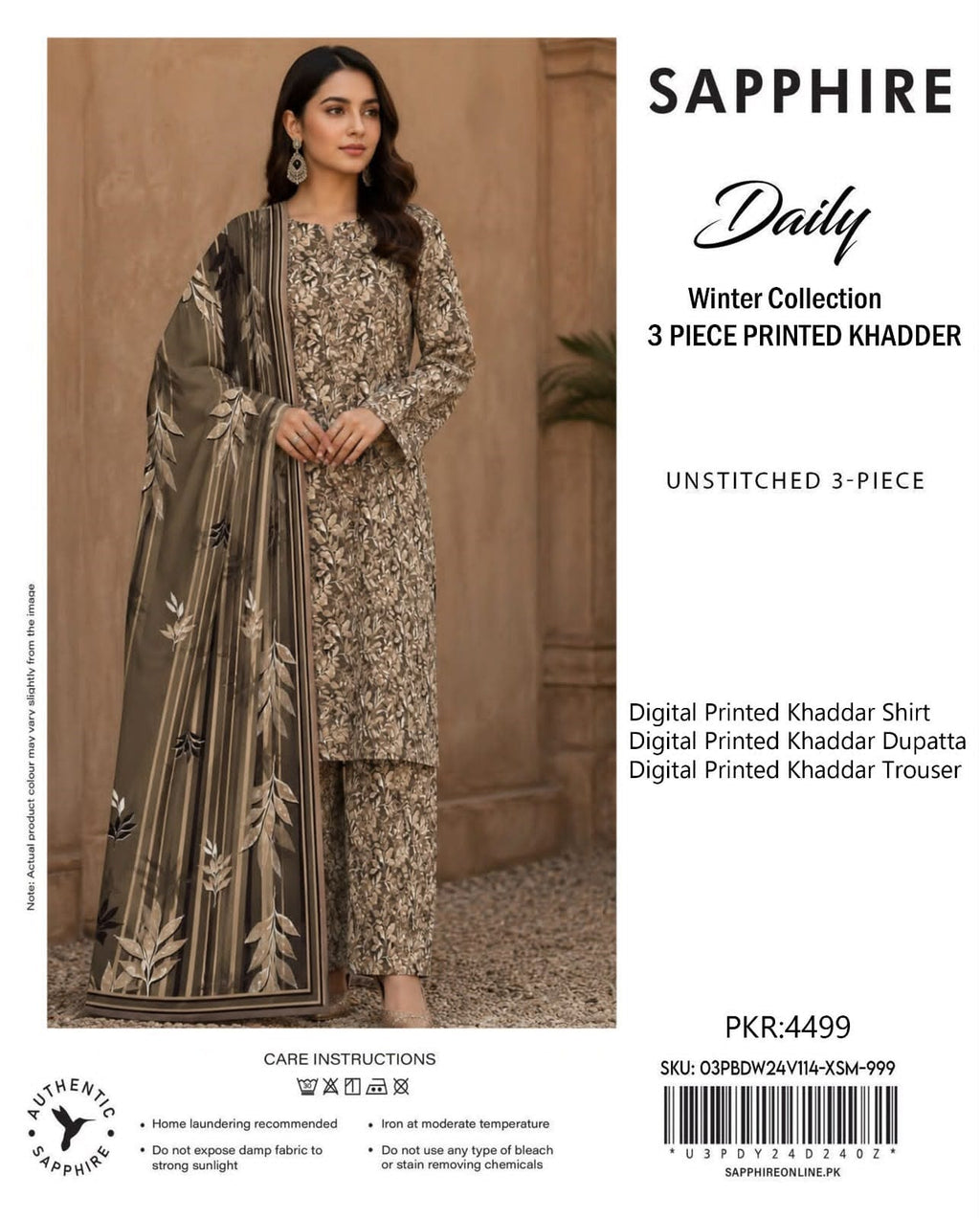 Printed Khaddar 3-Piece Suit SAPPHIRE