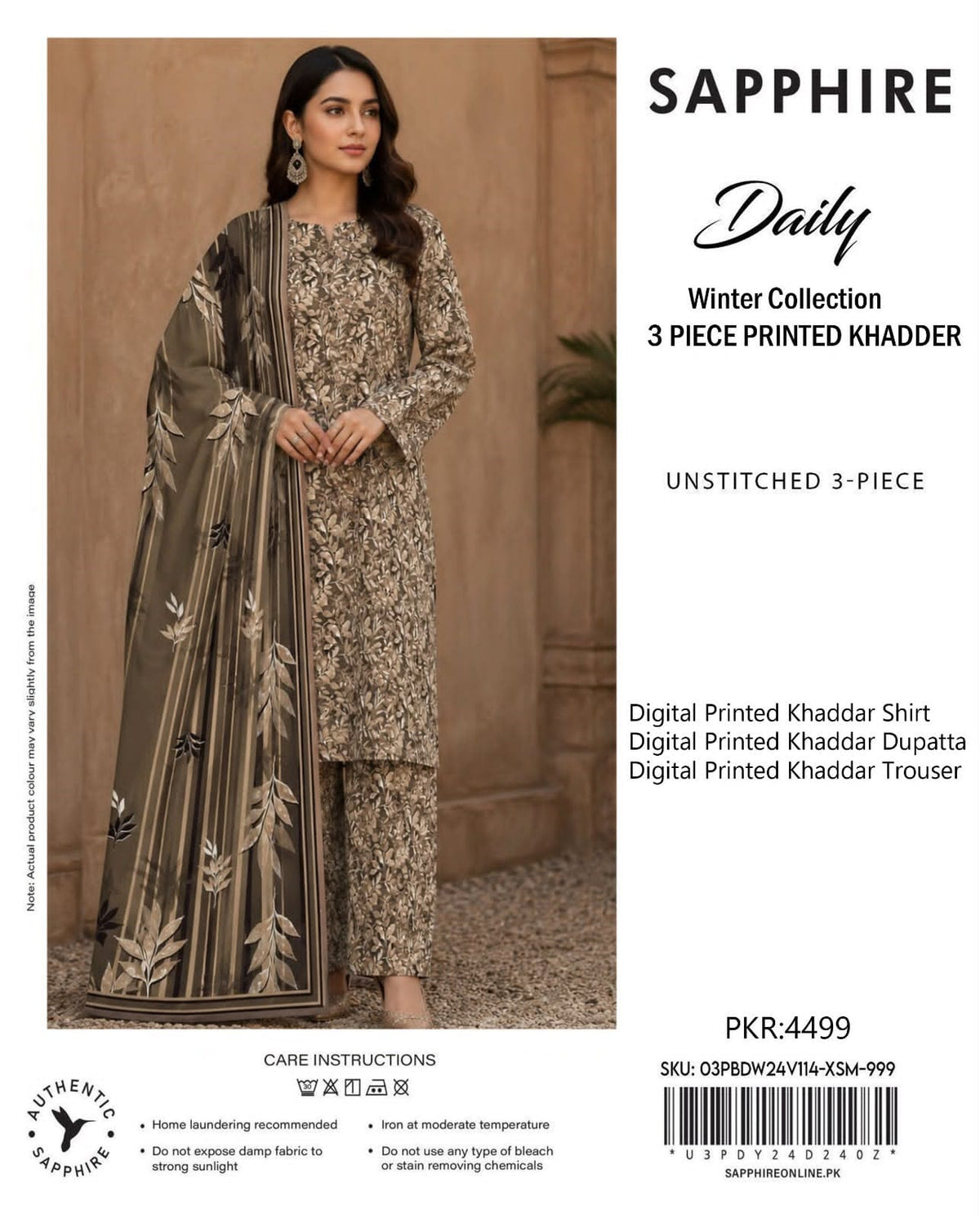 Printed Khaddar 3-Piece Suit SAPPHIRE