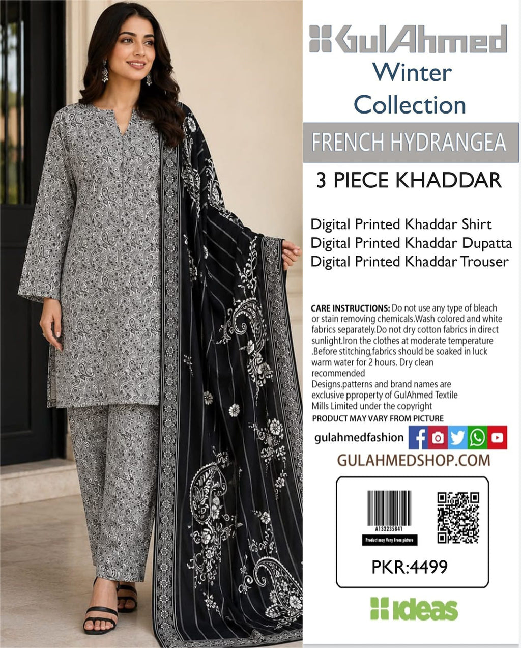 Stylish 3 Piece Khaddar Suit | Printed Shirt, Trouser & Khaddar Dupatta 🌸
