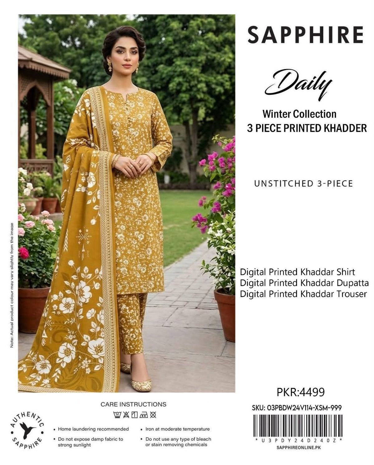 Printed Khaddar 3-Piece Suit SAPPHIRE