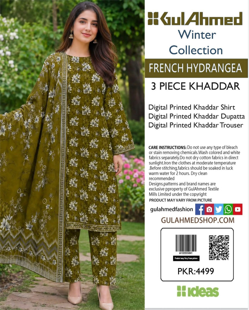 Stylish 3 Piece Khaddar Suit | Printed Shirt, Trouser & Khaddar Dupatta 🌸
