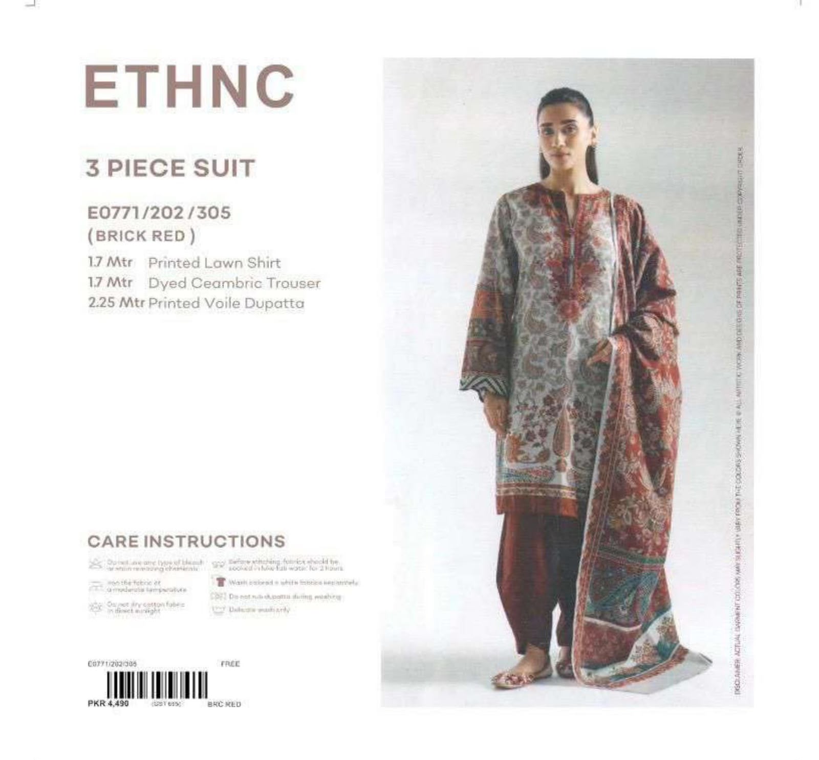 🌿 ETHNC Premium Printed Lawn 3 Piece Suit