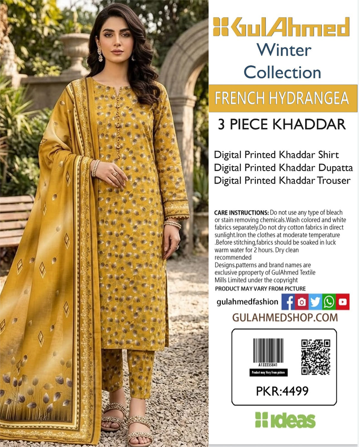 Stylish 3 Piece Khaddar Suit | Printed Shirt, Trouser & Khaddar Dupatta 🌸