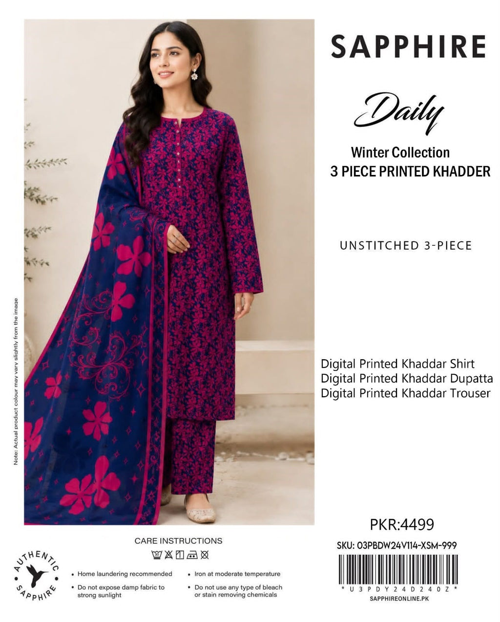 Printed Khaddar 3-Piece Suit SAPPHIRE🌸