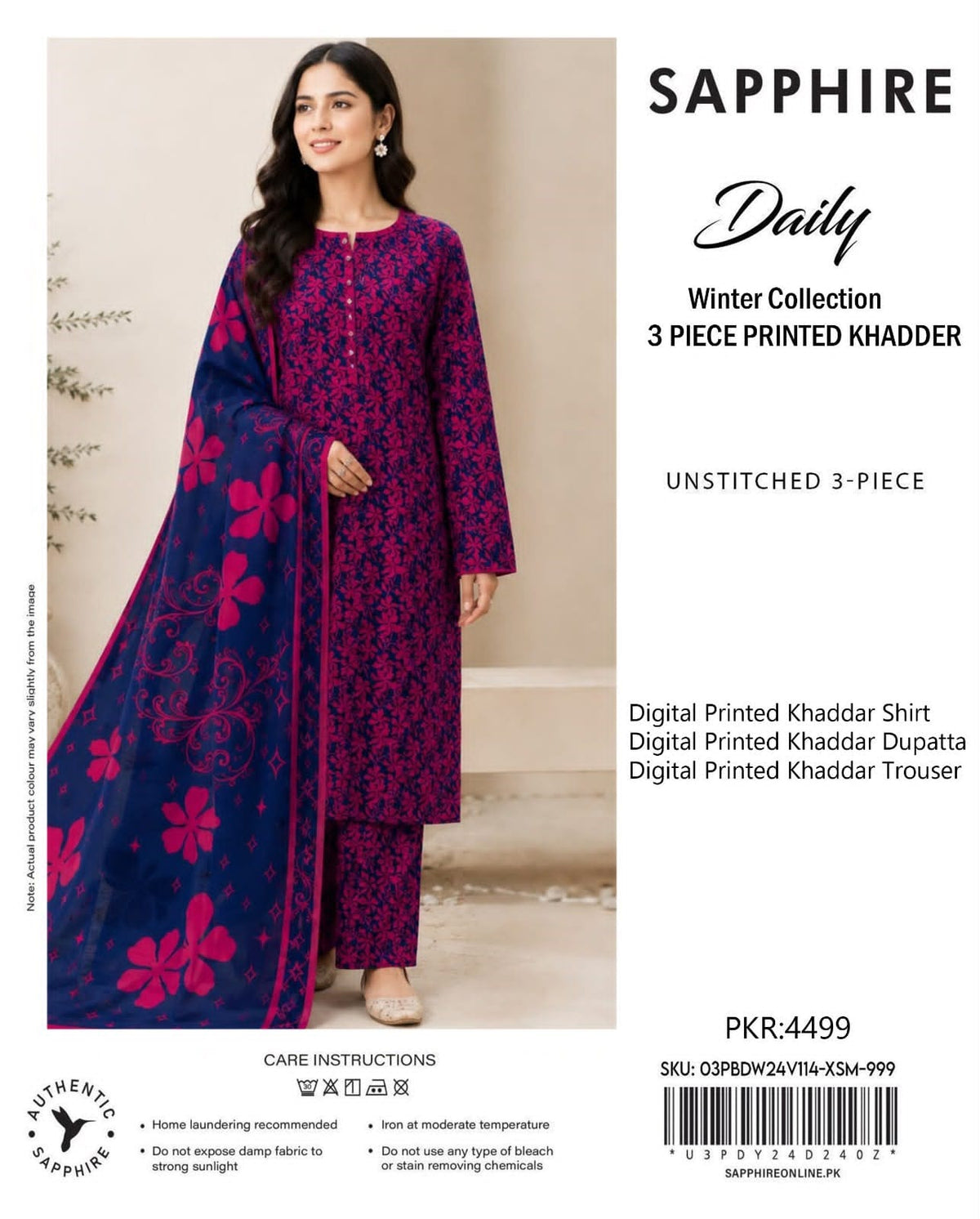 Printed Khaddar 3-Piece Suit SAPPHIRE🌸