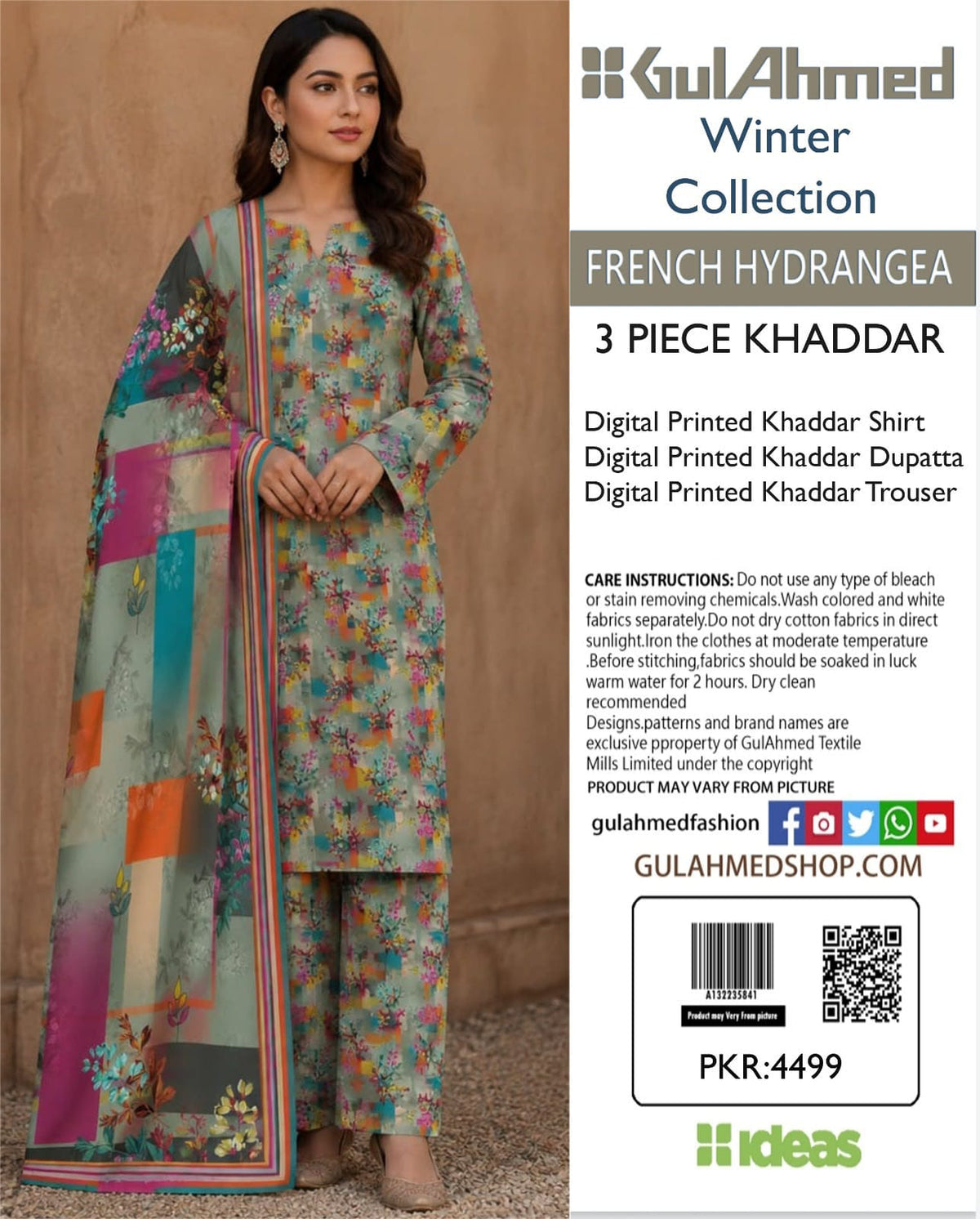 Stylish 3 Piece Khaddar Suit | Printed Shirt, Trouser & Khaddar Dupatta 🌸