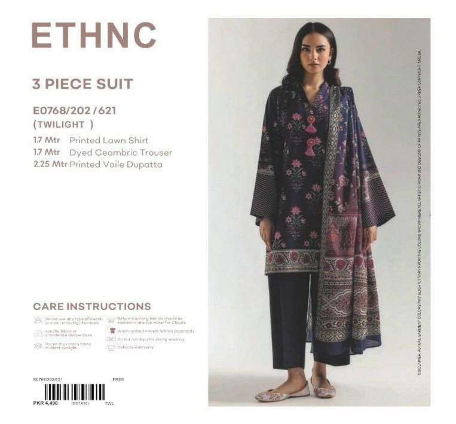 🌿 ETHNC Premium Printed Lawn 3 Piece Suit
