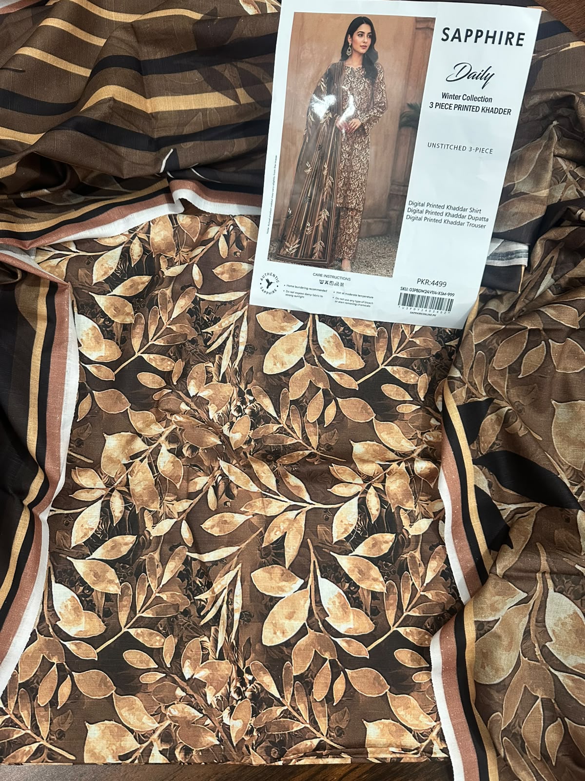 Printed Khaddar 3-Piece Suit SAPPHIRE