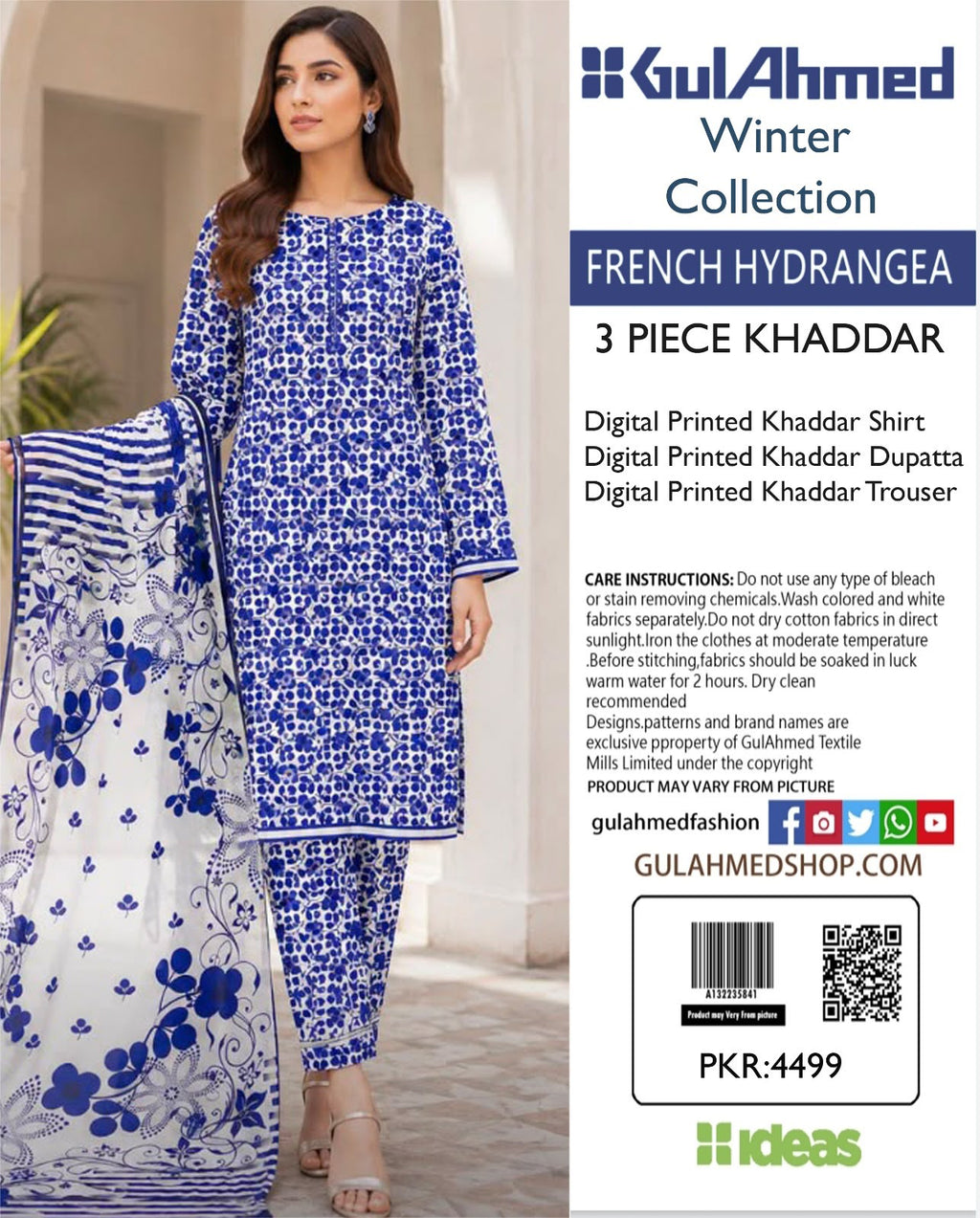 Stylish 3 Piece Khaddar Suit | Printed Shirt, Trouser & Khaddar Dupatta 🌸