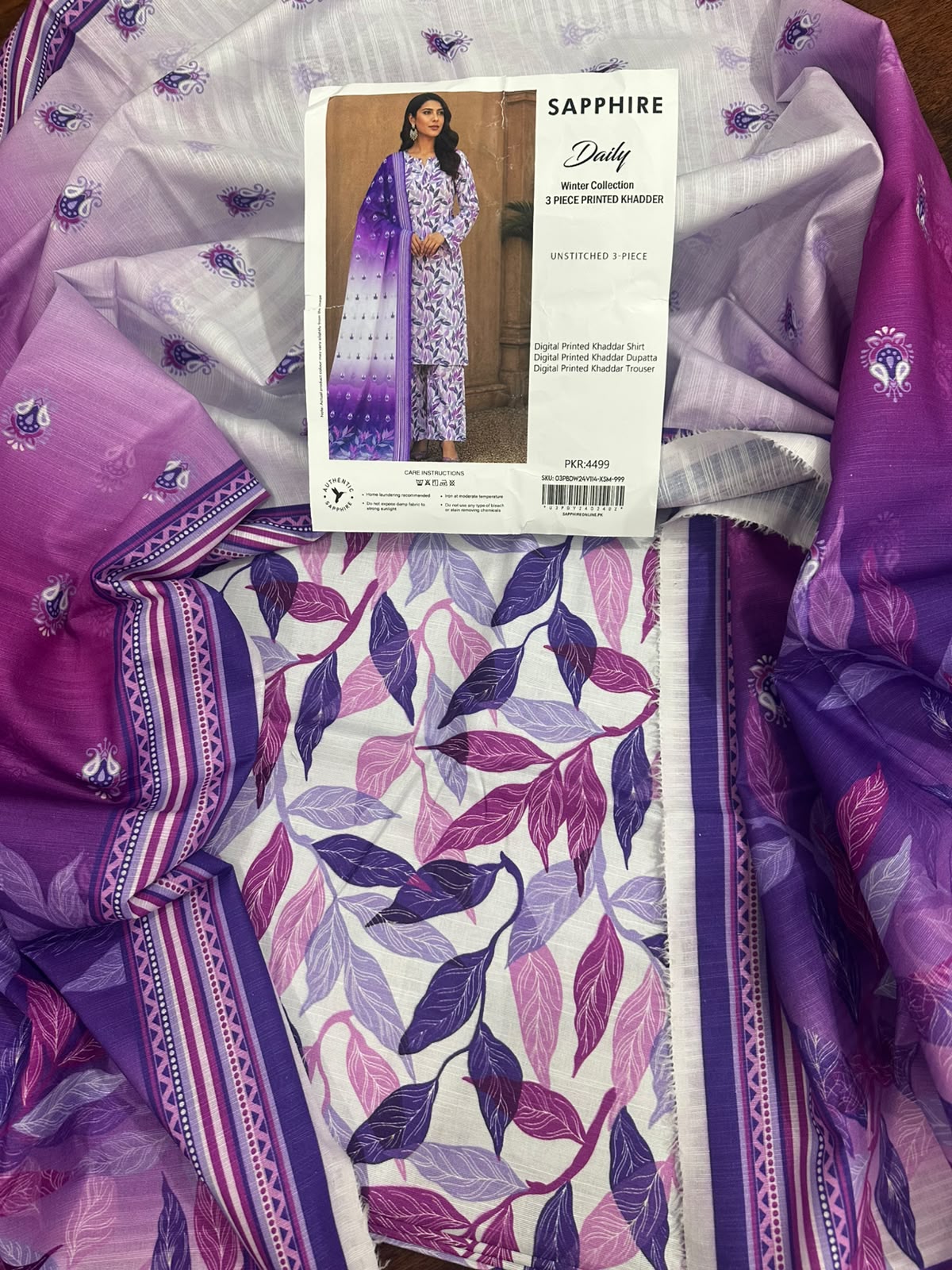 Printed Khaddar 3-Piece Suit SAPPHIRE