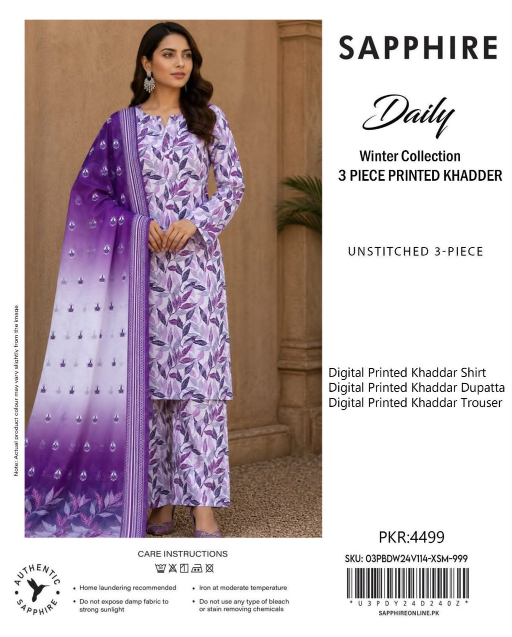 Printed Khaddar 3-Piece Suit SAPPHIRE