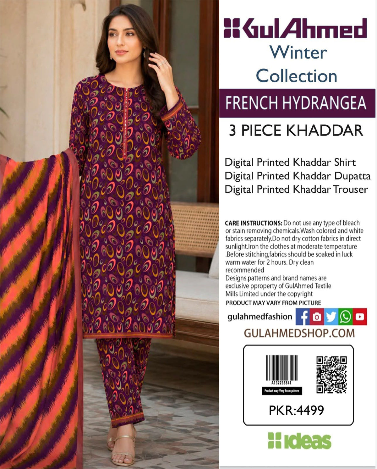 Stylish 3 Piece Khaddar Suit | Printed Shirt, Trouser & Khaddar Dupatta 🌸