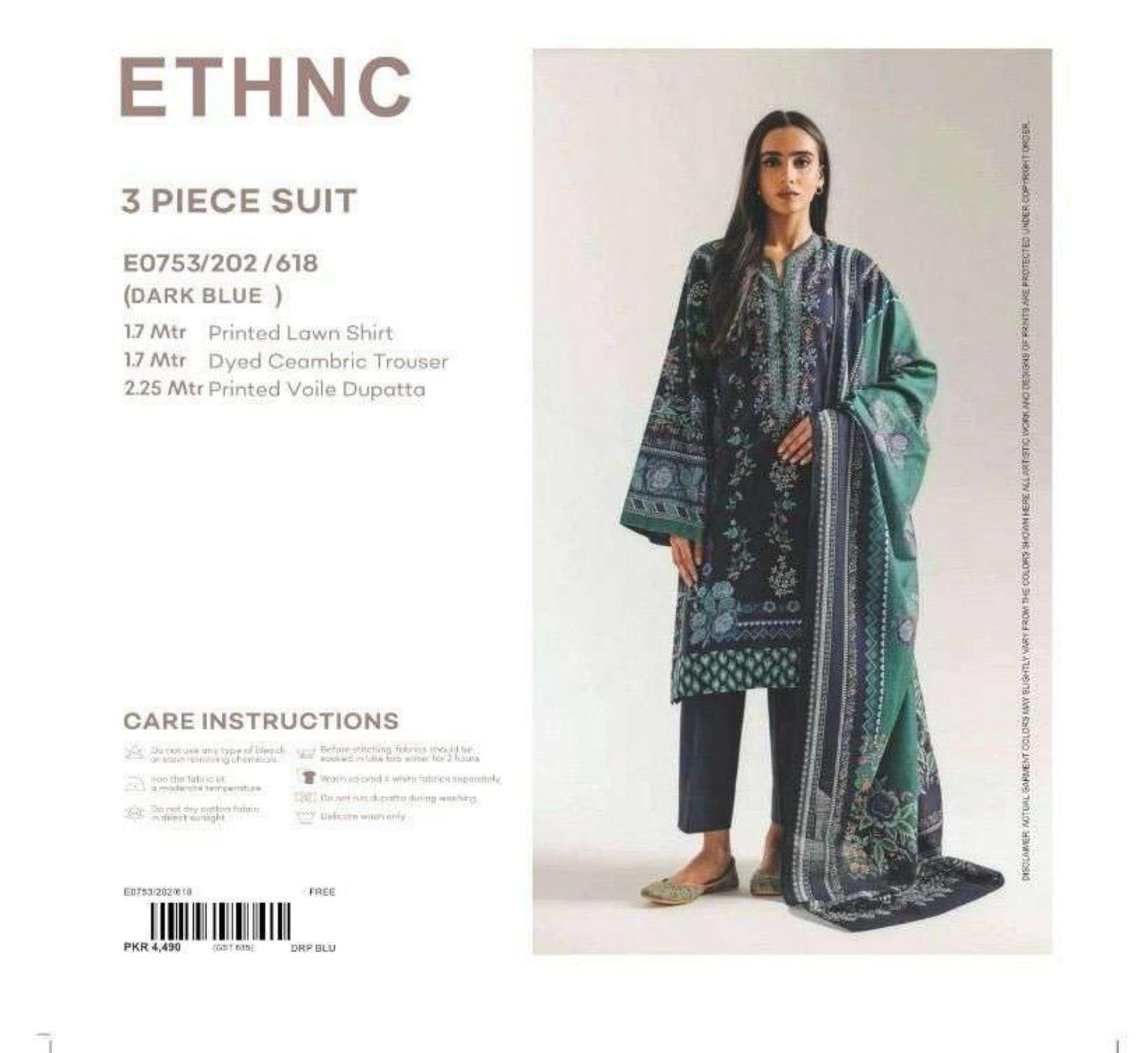 🌿 ETHNC Premium Printed Lawn 3 Piece Suit
