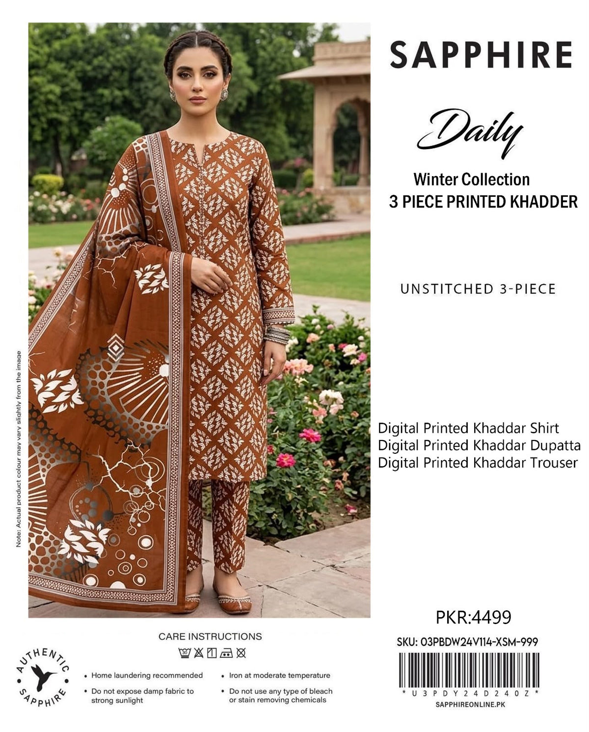 Printed Khaddar 3-Piece Suit SAPPHIRE