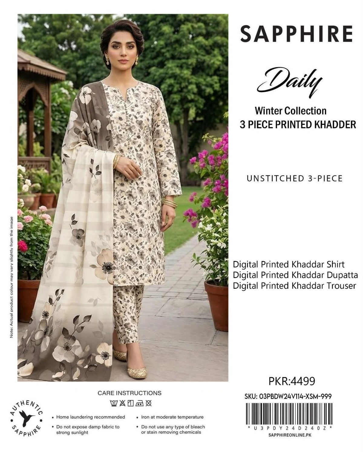 Printed Khaddar 3-Piece Suit SAPPHIRE