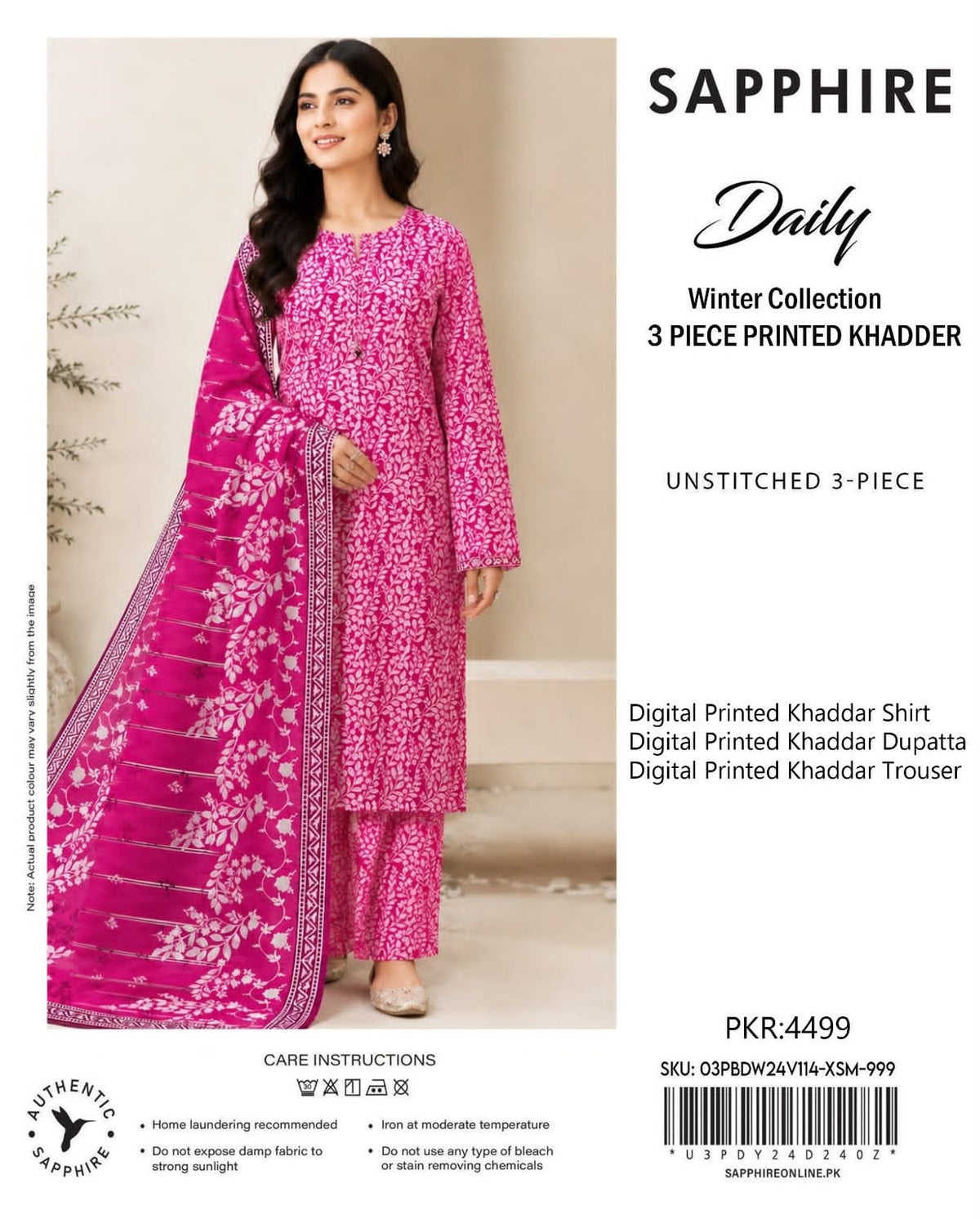 Printed Khaddar 3-Piece Suit SAPPHIRE