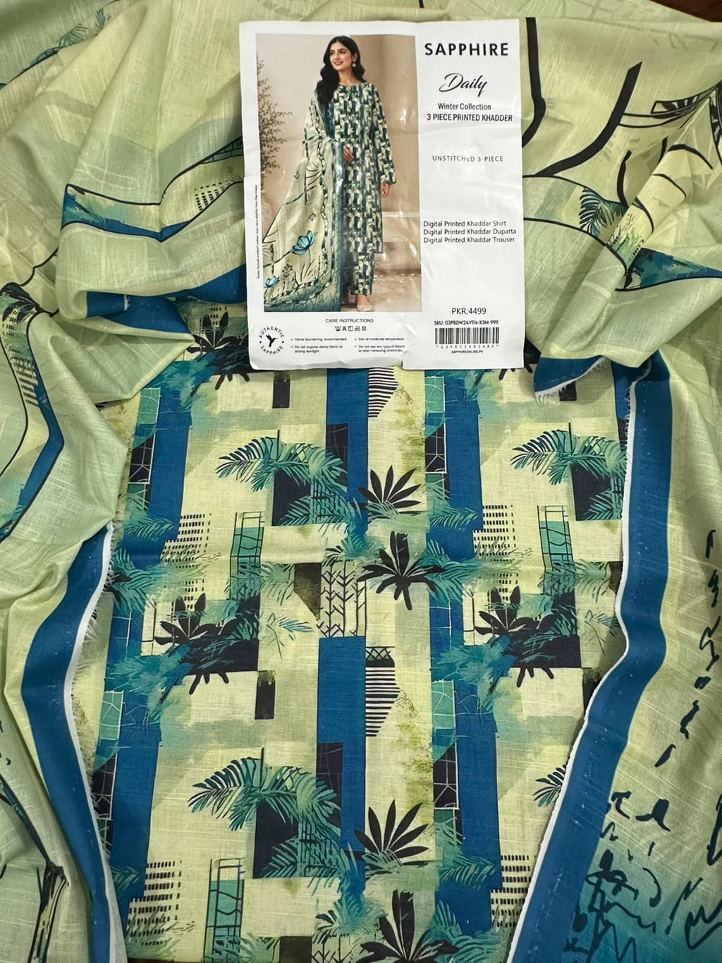 Printed Khaddar 3-Piece Suit SAPPHIRE